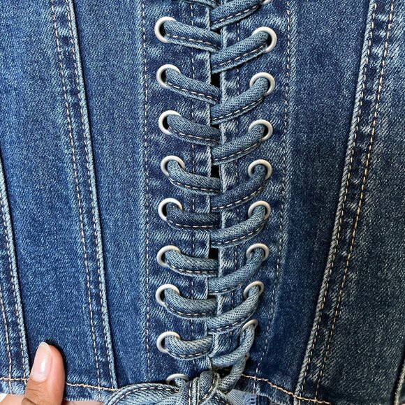 MESHKI BIANCA Denim Lace Up Corset - Dark Blue Brand new XXS - Picture 6 of 7